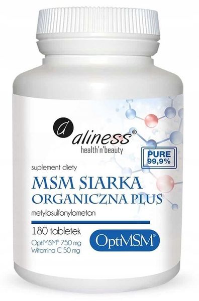 Aliness Opti MSM NAJCZYSTSZA SIARKA ORGANICZNA WIT.C STAWY CHRZĄSTKA 180tab zdjęcie 9