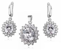 Eegancki rodowany srebrny komplet białe cyrkonie karmazycja srebro 925 Z0685EZ_W