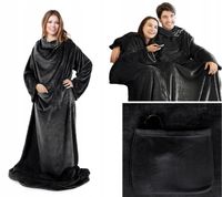 Koc Z Rękawami Na Prezent Gwiazdkę Ciepły Gruby Kolory Beż Czarny Stal