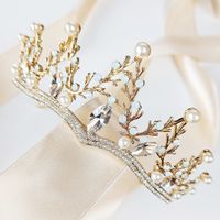 ELEGANCKA złota ozdoba tiara DIADEM korona ślubna opalizująca perły