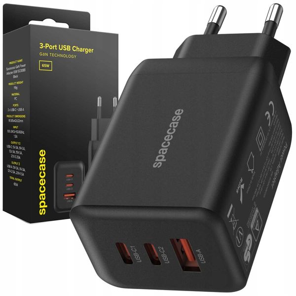 Spacecase Usb Charger 65W Gan Sc008B Black zdjęcie 1