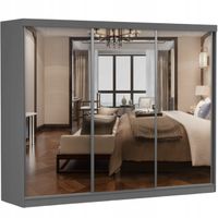 Szafa przesuwna MILAN 250x64 SZARY/SZARY+LUSTRO półki pojemna PRODUCENT