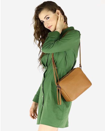 Torebka skórzana crossbody listonoszka dwie komory - MARCO MAZZINI brąz camel na Arena.pl