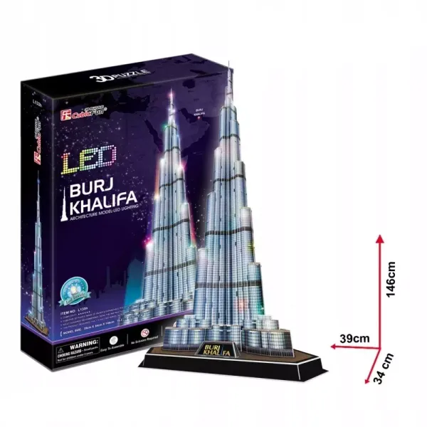Puzzle 3D 136 elementów. Burj Khalifa + LED zdjęcie 3