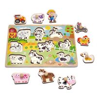 WOOPIE GREEN Drewniane Puzzle Montessori Farma z Pinezkami Do Dopasowania