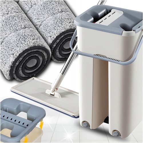 MOP PŁASKI Z WYCISKACZEM WIADREM DWUKOMOROWYM + WKŁADY MIKROFIBRA na Arena.pl