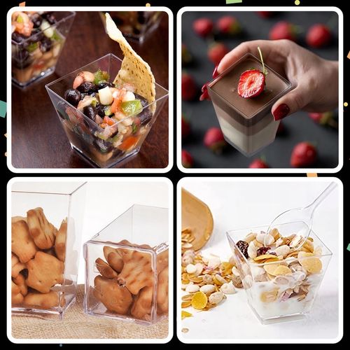 KUBEK PUCHARKI NA PRZEKĄSKI DESERY 200ML 50SZT POJEMNIK NA DESER KWADRATOWY na Arena.pl