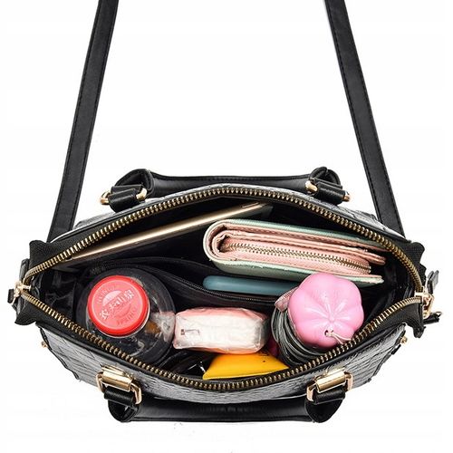 TOREBKA Damska CZARNA EKO Skóra Krokodyla Usztywniana Elegancka Brelok Kot na Arena.pl