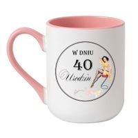KUBEK "W DNIU 40 URODZIN" Wzór - Elegant Coffee Różowy 330 ml