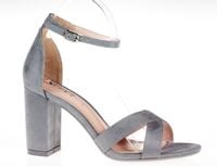 Sandały zamszowe pasek na słupku 8,5 cm. szare Rozmiar obuwia - 41