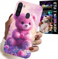 ETUI DO SAMSUNG GALAXY A21 - SŁODKI MIŚ NA RÓŻOWYM TLE, CASE + SZKŁO