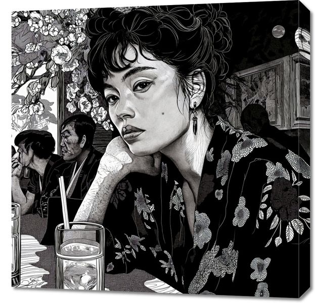 Obraz 70x70cm Czarne Kimono zdjęcie 1