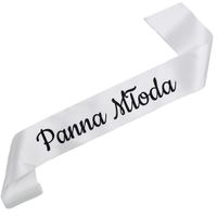Panna Młoda - biała szarfa z czarnym nadrukiem