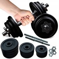 HANTLE ŻELIWNE 2x10kg REGULOWANE TALERZE GRYF OBCIĄŻENIE FITNESS 20 KG