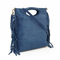 VERA PELLE torebka zamszowa listonoszka z frędzlami V406 c.jeansowa