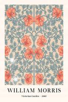 Plakat 90x60 William Morris czerwone kwiaty niebieskie łodygi dwukolorowe r