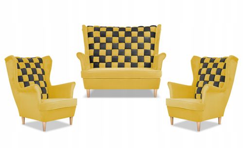 Zestaw uszak CAROL DUO sofa fotele żółty miodowy - brąz na Arena.pl