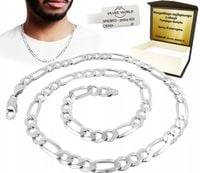 ŁAŃCUSZEK MĘSKI SREBRNY 925 SZEROKI MODNY PEŁNY FIGARO 8 MM + GRAWER GRATIS