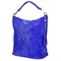 VERA PELLE torebka zamszowa worek kroko z paskiem na ramię V476 chabrowa