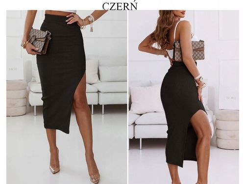 Spódnica ołówkowa prążkowana z rozcięciem dopasowana prążek modna L/XL na Arena.pl