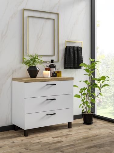 Komoda Nela 60 z 3 szufladami blat 32 biały/dąb craft złoty (W3) na Arena.pl