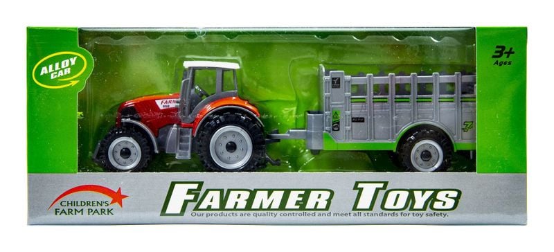 Traktor z przyczepą czerwony zdjęcie 1