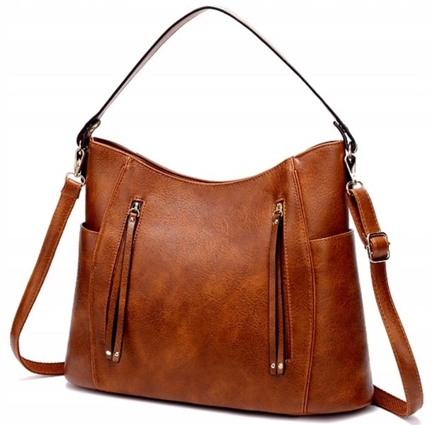 Damska Brązowa Torba Pojemna Torebka A4 Skórzana zdjęcie 8