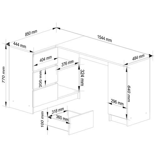 BIURKO NAROŻNE B20 155 cm LEWE BIAŁE / SONOMA na Arena.pl