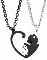 Zestaw Naszyjnik Przyjaźni BEST FRIENDS Yin Yang 2szt Czarny Srebrny Koty