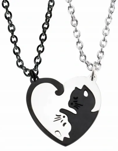 Zestaw Naszyjnik Przyjaźni BEST FRIENDS Yin Yang 2szt Czarny Srebrny Koty zdjęcie 1