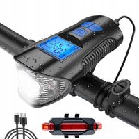 Lampka rowerowa LED aku licznik km + lampka tylna, prędkościomierz, dzwonek