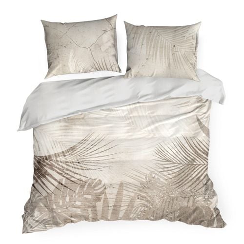 Pościel SALMA 200x220 + 2x 70x80 beż‑popiel liście makosatyna na Arena.pl