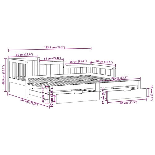 Sofa rozsuwana z szufladami, bez materaca, białe, 90x190 cm na Arena.pl