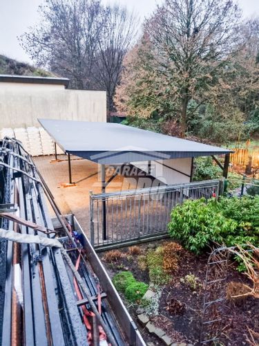 Wiata samochodowa 8x6m częściowa zabudowa + rynna GP167 na Arena.pl