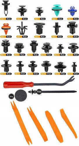 KLIPSY KOŁKI DO AUTA TAPICERKI ZESTAW 680 SPINEK SAMOCHODOWYCH ORGANIZER na Arena.pl