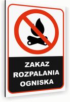 Tabliczka znak informacyjny 30x20 Biała ZAKAZ ROZPALANIA OGNISKA Dibond