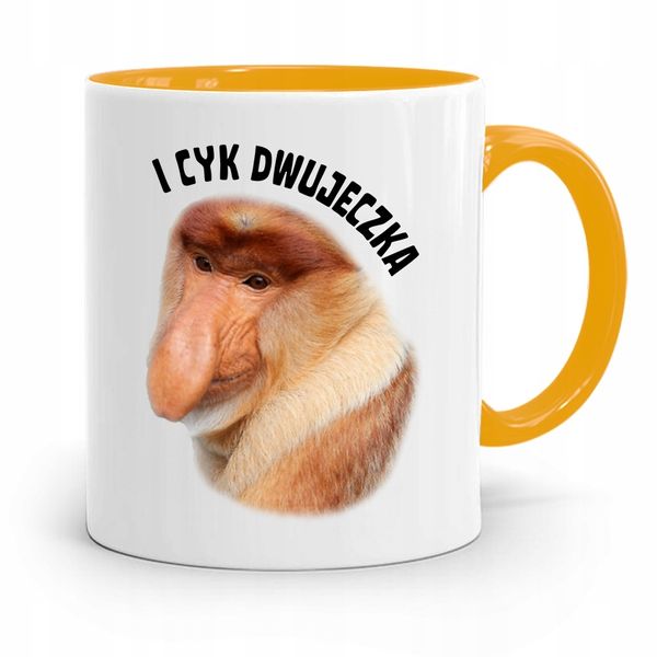 Kubek Żółty Nosacz Janusz I Cyk Dwujeczka Prezent Z Nadrukiem Ze Zdjęciem zdjęcie 1