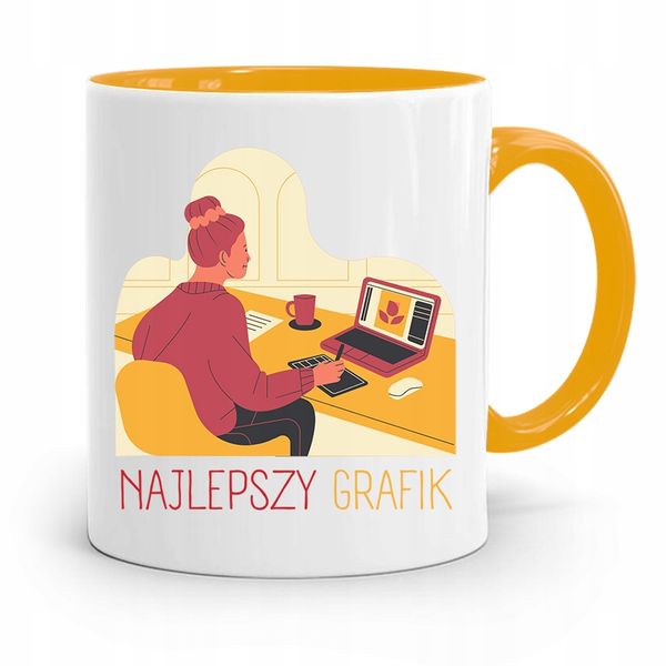 Kubek Żółty Prezent Dla Najlepszego Grafika Z Nadrukiem Ze Zdjęciem zdjęcie 1