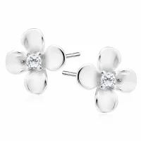 DELIKATNE RODOWANE SREBRNE KOLCZYKI KWIATY KWIATKI FLOWERS BIAŁE CYRKONIE