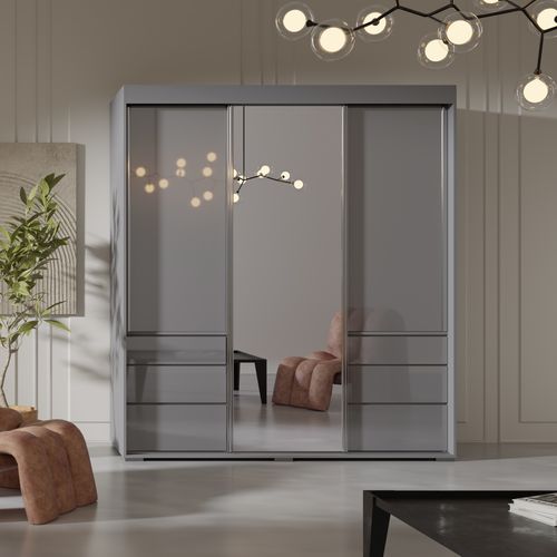 Szafa przesuwna z lustrem Torino 3D1L 180 Szara (lacobel) na Arena.pl