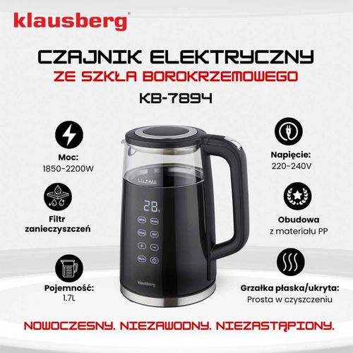 czajnik elektryczny 1,7l klausberg kb-7894 led regulacja temperatury na Arena.pl