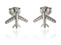 Eleganckie rodowane srebrne kolczyki celebrytki samolot samolocik plane cyrkonie srebro 925 K3074