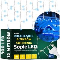 Lampki świąteczne zewnętrzne sople 300 led niebieskie