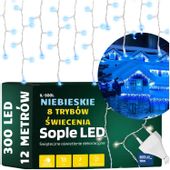 Lampki świąteczne zewnętrzne sople 300 led niebieskie