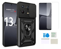 Etui pancerne do XIAOMI 13 PRO Slide Ring czarny case + folia ochronna TPU