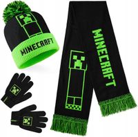 ZESTAW ZIMOWY MINECRAFT 3 w 1 CZAPKA SZALIK RĘKAWICZKI DLA DZIECI CREEPER