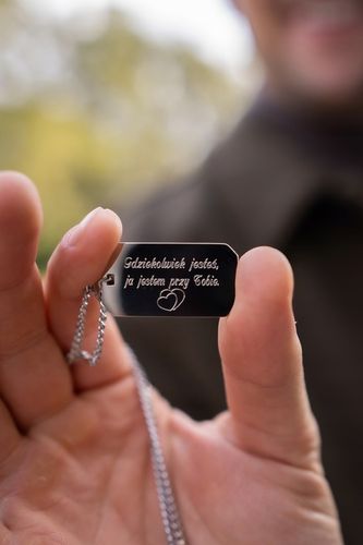 NIEŚMIERTELNIK MĘSKI Z GRAWEREM SREBRNY ŁAŃCUSZEK PANCERKA STAL NA PREZENT na Arena.pl