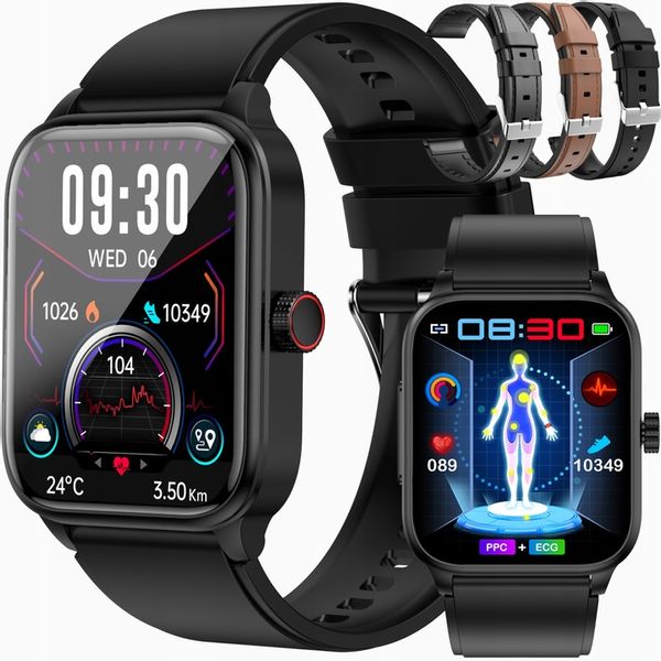 SMARTWATCH ZEGAREK TEMPERATURA CIAŁA POMIARU CUKRU GLUKOZA 3 PASKI HRV NFC zdjęcie 9