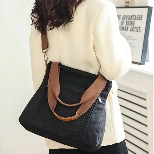 Torebka Miejska Worek Pojemna Na Ramię Grafitowa Czarna Damska Tkanina na Arena.pl