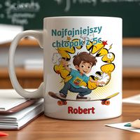 Kubek z imieniem prezent na Dzień Chłopaka - Chłopak na deskorolce